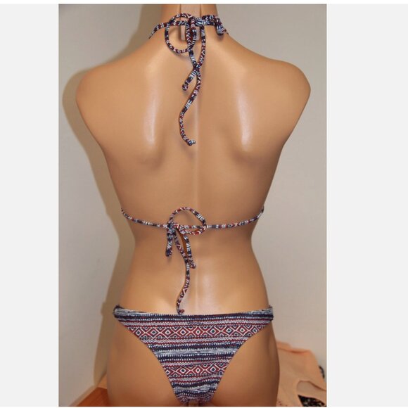 NWT VOLCOM Swimsuit Bikini 2pc set Size L Rad Red side detail Slide Bra - Picture 2 of 4